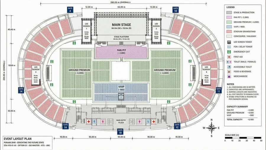 Punjab 2040, Event layout plan, stadium